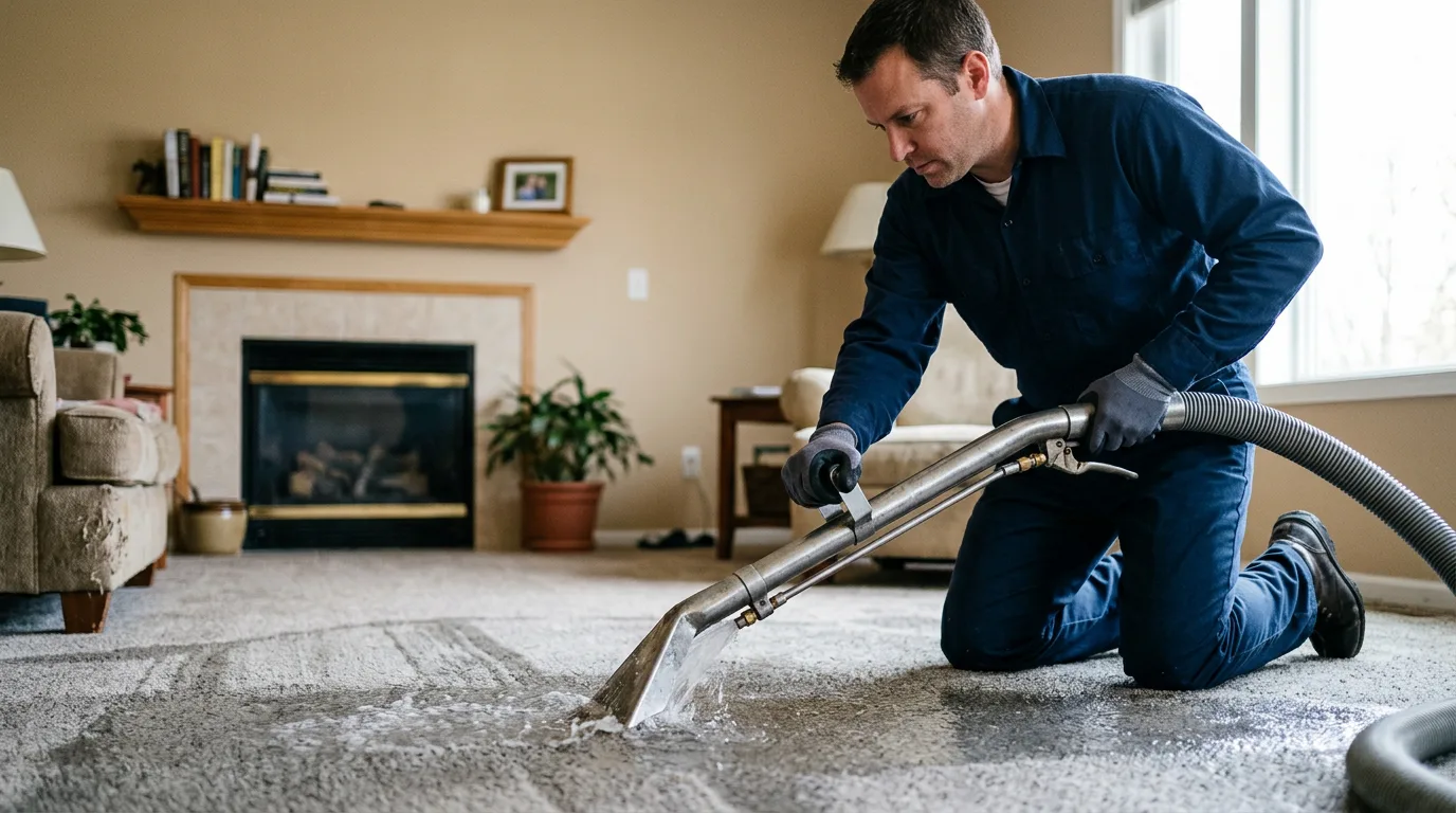 Water damage restoration technician working near Bedford, MA